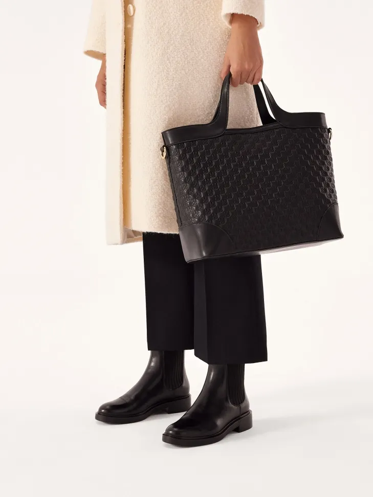 Grand sac à main en cuir décoré d'un motif gaufré