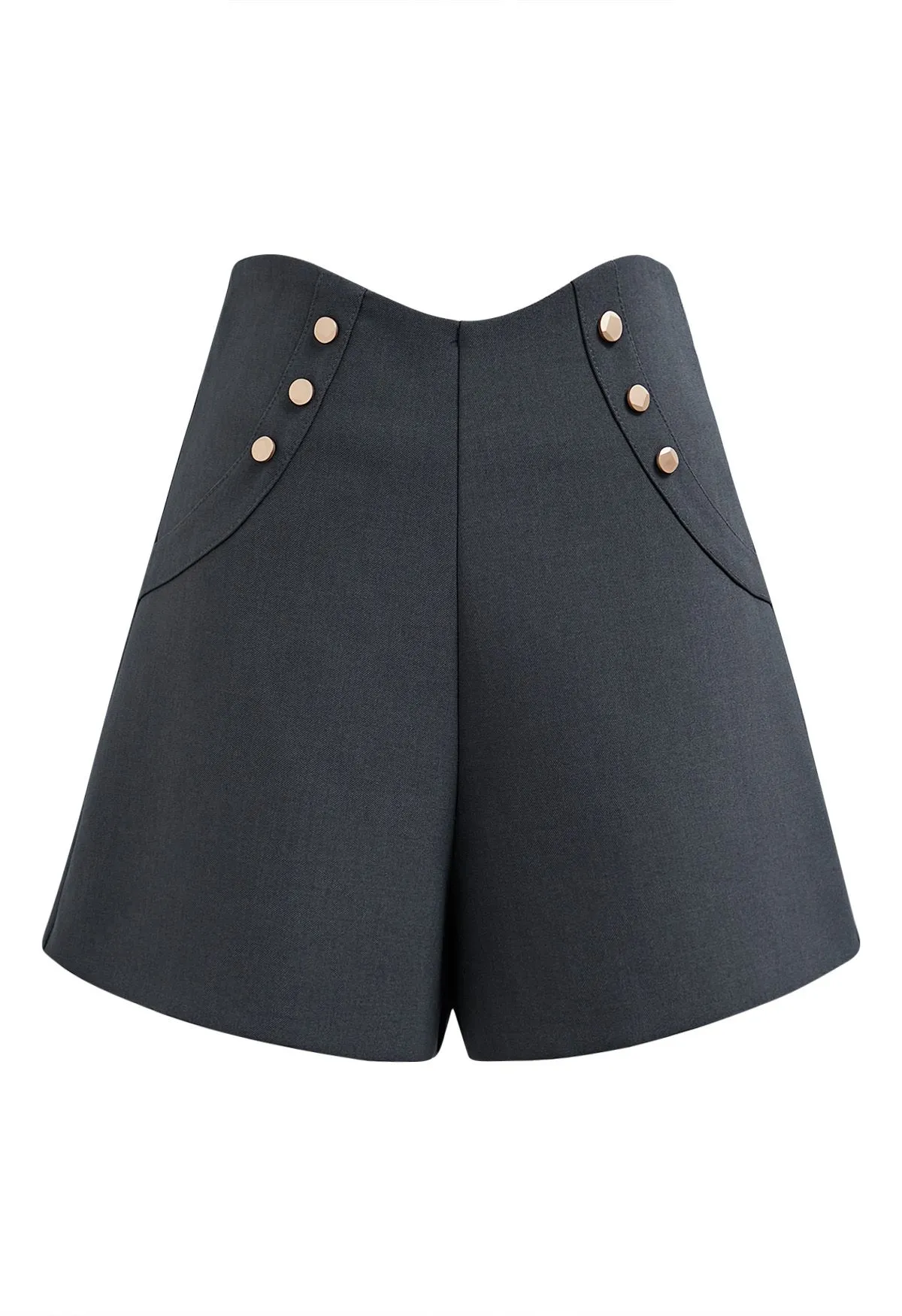 Short décoré de boutons taille haute en gris